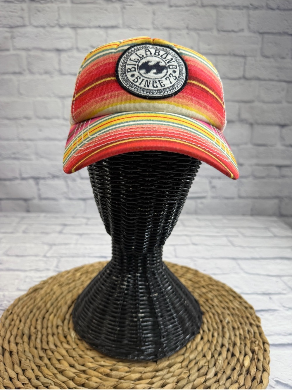Billabong Coral and Yellow Striped Trucker Hat